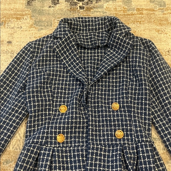 ‼️ Stylish Blue and White Plaid Coat with Gold Buttons ‼️ - Picture 2 of 3